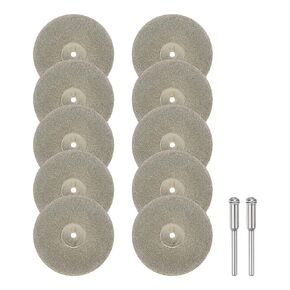 HARFINGTON 10pcs Diamond Cutting Wheel 50mm Full Sand Diamond Wheels Cut Off Discs Diamond Coated Cutting Wheel Replacement with 2pcs 3mm Mandrel for Rotary Tools
