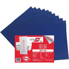 (10 Sheets) Oracal 651 Traffic Blue Adhesive Craft Vinyl for Cricut, Silhouette, Cameo, Craft Cutters, Printers, and Decals - 12" x 12" - Gloss Finish - Outdoor and Permanent