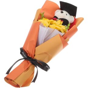 Plush Graduation Bear Bouquet Grad Cap Animal Bear Sunflower Bear Doll Bouquet Graduation Artificial Flower Bouquet Party Favors for 2023 Graduates Orange