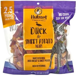 Hubert Pet Gourmet Duck & Sweet Potato Wraps - Healthy Natural Dog Treats, Ideal for Training - Large Pack, Inspected & Tested in USA - Suitable for Small & Large Dogs - 2.5 lbs Super Value Pack