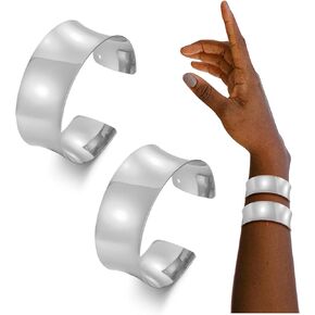 BOMAIL 2PCS Cuff Bangle Bracelets for Women - 14k Gold Plated Adjustable Open Statement Wide Bangles Gold Sliver Wrist Cuff Wrap Bracelets Jewelry Gift