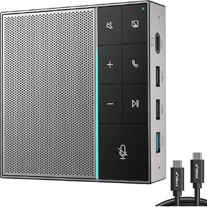 Conference Speaker and Microphone with Mute/Project, Enhanced Voice Pickup & Full Duplex Noise Cancelling Speakerphone, Omnidirectional USB C Speaker for Home Office Meeting-Grey