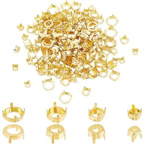 PH PandaHall 160pcs Rhinestone Claw Settings, 4 Styles Metal Claw Buckle Flat Round Empty Claw Tray Square Prong Cabochon Settings Rhinestone Nail Head Studs for Jewelry Making Decoration Accessories