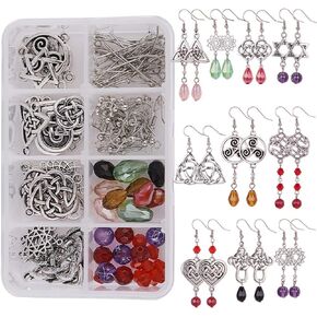 SUNNYCLUE 1 Box DIY 10 Pairs Trinity Celtic Knot Charm Earrings Making Starter Kit Flower of Life Connector Charms Acrylic Beads Jewelry Making Kits Craft Beginners Women Adults Craft, Antique Bronze