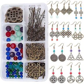 SUNNYCLUE 1 صندوق DIY 10 أزواج عقدة سلتيكية متدلية مجموعة صنع الأقراط عقدة سلتيكية ربط النتائج الساحرة الأيرلندية الويكا زهرة نجمة مثلث القلب الحب مع الخرز القرط السنانير تعليمات للمبتدئين
