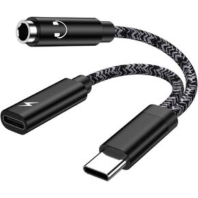 USB Type C 60W Fast Samsung Charger Power Cord & 3.5mm Headphone Adapter, 2 in 1 Aux Audio Earphone Jack Dongle Cable for Samsung Galaxy A15 A25 A54 S24 Ultra S23+ S22 S21FE S20 A14 A34 A13 A53 ZFold5