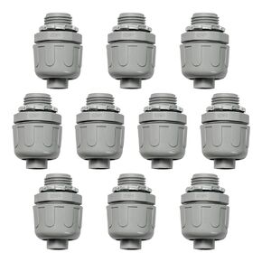 HDHAODA Conduit Connectors, 1/2 Inch Liquid Tight Connector NPT Non-Metallic for PVC Electrical Flexible Conduit Fittings, 180 Degree Straight, UL Listed for Home Outdoor Tubes Tools, Grey (10-Pack)