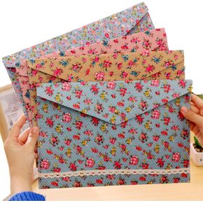 مجلدات الملفات - ظرف ملفات زهور محمول، مجلد حقيبة مستندات من القماش مزود بزر كبس (4 ألوان مختلفة) in Kuwait