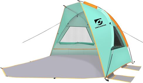 خيمة الشاطئ Unicamper 3 أشخاص مأوى للشمس بعامل حماية من أشعة الشمس 50+ مع أرضية بولي إيثيلين ممتدة مقاومة للماء و3 نوافذ قابلة للطي، مظلة شاطئ محمولة سهلة الإعداد للتخييم في الهواء الطلق، في الداخل، صيد الأسماك، الفناء. (أخضر) in Kuwait
