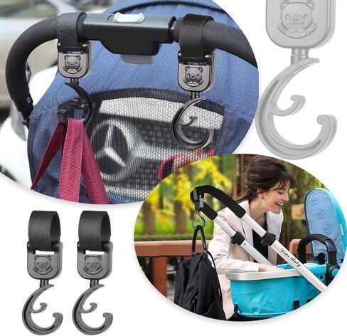 4 قطع من خطافات عربة الأطفال لتعليق أكياس الحفاضات، خطافات عربة الأطفال دوارة 360 درجة، مشابك متعددة الوظائف لعربة الأطفال لحقائب التسوق وحقيبة تغيير الملابس in Kuwait