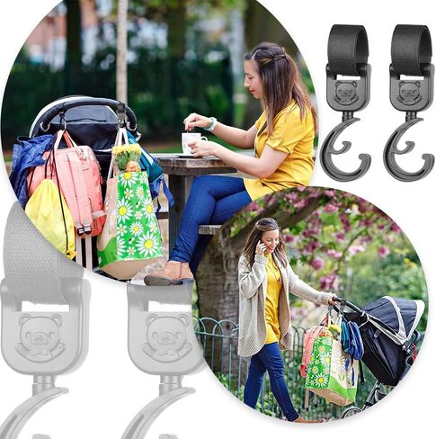 4 قطع من خطافات عربة الأطفال لتعليق أكياس الحفاضات، خطافات عربة الأطفال دوارة 360 درجة، مشابك متعددة الوظائف لعربة الأطفال لحقائب التسوق وحقيبة تغيير الملابس in Kuwait