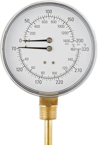 PIC Gauges TRI-RC-402L-G Bottom Mount Industrial Round Dial Tridicator w/ Painted Grey Steel Case, Plastic Lens, 4" Dial, 0/200 psi Range, 1/2" Male NPT in Kuwait