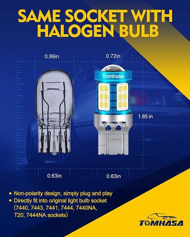 Tomhasa 7443 LED Bulb 7440 LED عكس الأضواء، 7441 7444 T20 LED لمبة مع جهاز عرض مشرق 2835 رقاقة W21W استبدال LED للنسخ الاحتياطي عكس الفرامل الذيل بدوره إشارة الضوء، حزمة من 2 in Kuwait
