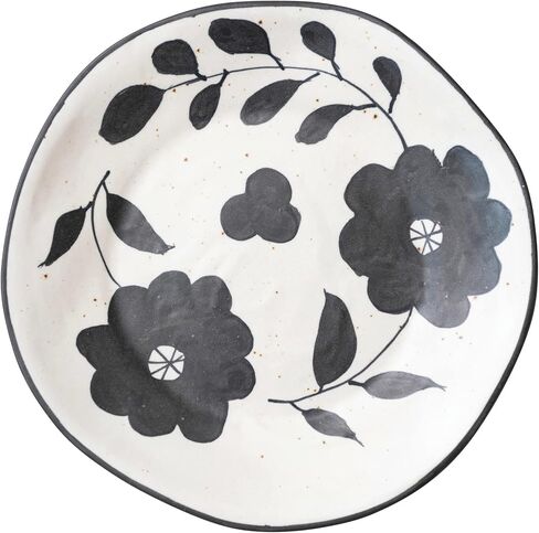 Creative Co-Op Organically Shaped Edge Stoneware Floral Design, Black and White Plate in Saudi Arabia