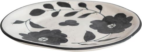 Creative Co-Op Organically Shaped Edge Stoneware Floral Design, Black and White Plate in Saudi Arabia