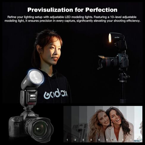 طقم فلاش Godox V1 Pro لكاميرا نيكون، Godox V1-N PRO 2.4G HSS TTL Round Head Speedlite مع ناشر، فلاش فرعي قابل للفصل، مصباح تشكيل، شحن من النوع C، وقت إعادة التدوير 1.3 ثانية، 100 ومضة مستمرة in Saudi Arabia