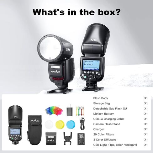 طقم فلاش Godox V1 Pro لكاميرا نيكون، Godox V1-N PRO 2.4G HSS TTL Round Head Speedlite مع ناشر، فلاش فرعي قابل للفصل، مصباح تشكيل، شحن من النوع C، وقت إعادة التدوير 1.3 ثانية، 100 ومضة مستمرة in Saudi Arabia