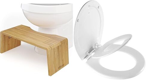 Squatty Potty Oslo Folding Bamboo Toilet Stool – 7 Inches, Collapsible Bathroom Stool & Mayfair 1888SLOW 000 NextStep2 Toilet Seat with Built-in Potty Training Seat, Slow-Close in Saudi Arabia