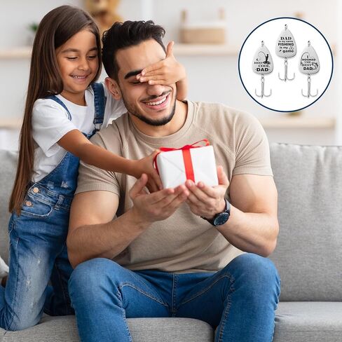 Qmetalart 3 قطع خطاف صيد عيد الأب، مجموعة خطافات صيد السمك للأب، ملعقة صيد معدنية للمياه العذبة، خطافات صيد للمياه المالحة، هدية تقدير، هدية شكر للأب الأب in Kuwait