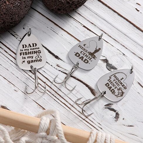 Qmetalart 3 قطع خطاف صيد عيد الأب، مجموعة خطافات صيد السمك للأب، ملعقة صيد معدنية للمياه العذبة، خطافات صيد للمياه المالحة، هدية تقدير، هدية شكر للأب الأب in Kuwait