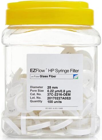 Foxx Life Sciences 37C-2216-OEM مرشح حقنة EZFlow من الألياف الزجاجية، قطر 25 مم، حجم المسام 2 ميكرومتر (عبوة من 100) in Kuwait