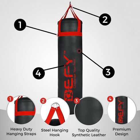 DEFY Challenger Heavy Duty Punching Bag - Boxing Bag Made from Premium PU Leather - Punching Bag for Boxing, MMA, Fitness Training, Kick Boxing, Muay Thai Workout - Unfilled Bag in Saudi Arabia