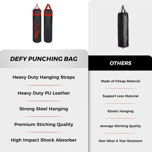 DEFY Challenger Heavy Duty Punching Bag - Boxing Bag Made from Premium PU Leather - Punching Bag for Boxing, MMA, Fitness Training, Kick Boxing, Muay Thai Workout - Unfilled Bag in Saudi Arabia