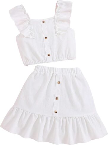 Floerns Girl's 2 Piece Outfit Buttoned Ruffle Tank Top and Elastic Waist Skirt Set in Saudi Arabia