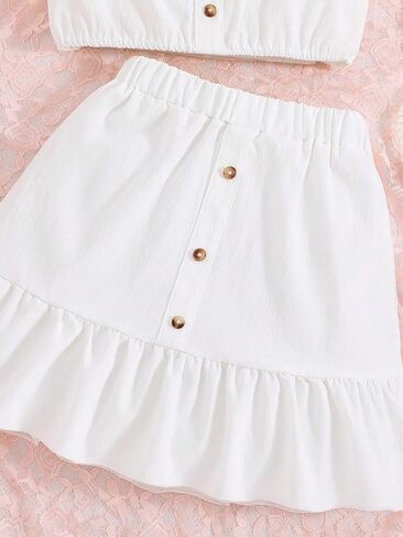 Floerns Girl's 2 Piece Outfit Buttoned Ruffle Tank Top and Elastic Waist Skirt Set in Saudi Arabia