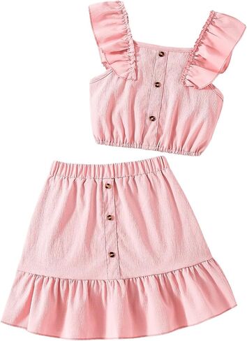 Floerns Girl's 2 Piece Outfit Buttoned Ruffle Tank Top and Elastic Waist Skirt Set in Saudi Arabia