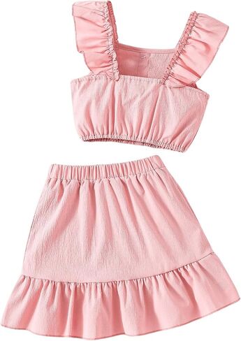 Floerns Girl's 2 Piece Outfit Buttoned Ruffle Tank Top and Elastic Waist Skirt Set in Saudi Arabia