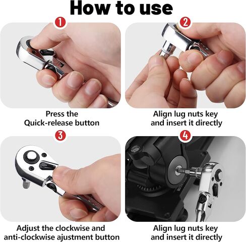UYECOVE 3/8 Inch Drive Stubby Ratchet, Flex Head Ratchet 3/8 Stubby Ratchet Mini Ratchet Wrench, Socket Wrench, 72 Tooth Quick Release Cr-Mo Head -4.9"/125mm in Kuwait