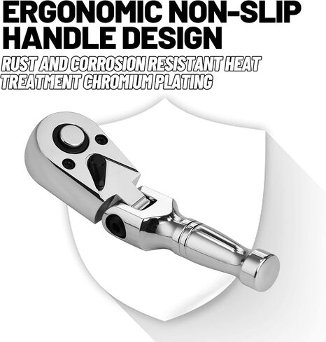 UYECOVE 3/8 Inch Drive Stubby Ratchet, Flex Head Ratchet 3/8 Stubby Ratchet Mini Ratchet Wrench, Socket Wrench, 72 Tooth Quick Release Cr-Mo Head -4.9"/125mm in Kuwait