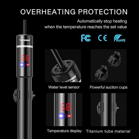 سخان حوض السمك الغاطس من VIVOSUN مع مجموعة ميزان الحرارة، وسخانات خزان الأسماك من التيتانيوم بقدرة 400 وات مع شاشة LED ذكية لدرجة الحرارة ووحدة تحكم خارجية في درجة الحرارة in Kuwait