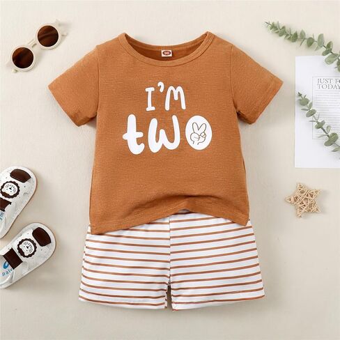 CPEI Toddler Boy 2nd Birthday Outfit,Im Two Shirt+Short Pants,Boy 2 Years Old Birthday Clothes in Saudi Arabia