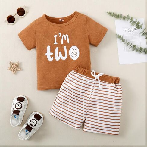 CPEI Toddler Boy 2nd Birthday Outfit,Im Two Shirt+Short Pants,Boy 2 Years Old Birthday Clothes in Saudi Arabia