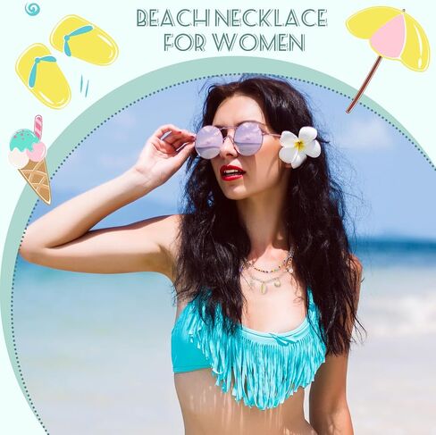 Charm Necklace for Women Colorful Bead Necklace Danity Summer Shell Charm Necklace Gold Layered Seashell Necklace Charm Necklace Jewelry Gift for Girls in Saudi Arabia