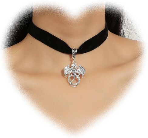 W WEILIRIAN Punk Velvet Choker Necklace Dragon Pendant Necklace Black Velvet Necklace Short Dragon Necklace Suede Cord Necklace Animal Necklace Choker Jewelry for Women and Girls Gifts in Saudi Arabia