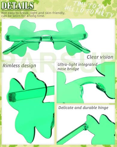 PARSUP 10 Pairs St. Patricks Day Glasses, Irish Green Four Leaf Shamrock Glasses Eyeglasses for Saint Patricks Day Party Props Favors, Saint Paddy Day Accessories in Kuwait