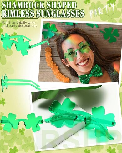 PARSUP 10 Pairs St. Patricks Day Glasses, Irish Green Four Leaf Shamrock Glasses Eyeglasses for Saint Patricks Day Party Props Favors, Saint Paddy Day Accessories in Kuwait