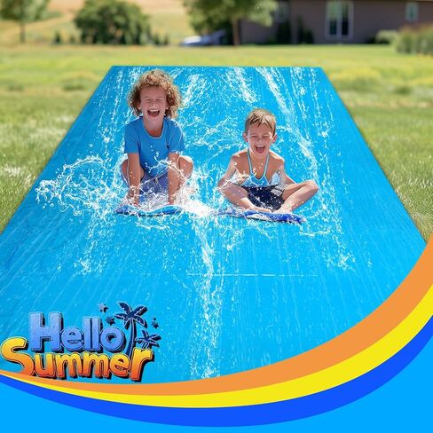 منزلق Nvifco Lawn Water Slide، 26 قدمًا × 5 أقدام ينزلق وينزلق للأنشطة الصيفية، منزلق لعب مائي خارجي مقاوم للتمزق مزود بدبابيس، سهل التثبيت والاستخدام in Kuwait