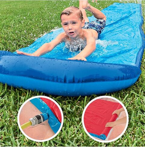 Splash Buddies Single Slip n Slide with Sprinkler – 192" Inflatable Slide for Kids – Super Fun Slippery Racer for Summer Outdoor Waterplay – Easy to Store and Clean – Large Water Slide for Children 3+ in Kuwait