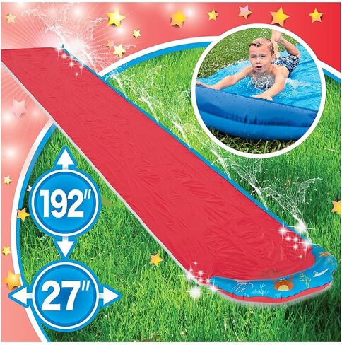 Splash Buddies Single Slip n Slide with Sprinkler – 192" Inflatable Slide for Kids – Super Fun Slippery Racer for Summer Outdoor Waterplay – Easy to Store and Clean – Large Water Slide for Children 3+ in Kuwait