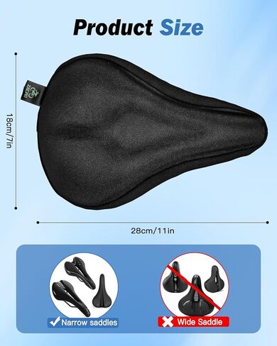 وسادة مقعد الدراجة زاكرو - غطاء مقعد الدراجة مبطن بالجل للرجال والنساء، وسادة فائقة النعومة للتمرين على الدراجة تناسب بيلوتون، تمرين الدوران الثابت، دراجة ركوب الدراجات مع شريط فيلكرو آمن قابل للتعديل. (11 بوصة × 7 بوصة) in Kuwait