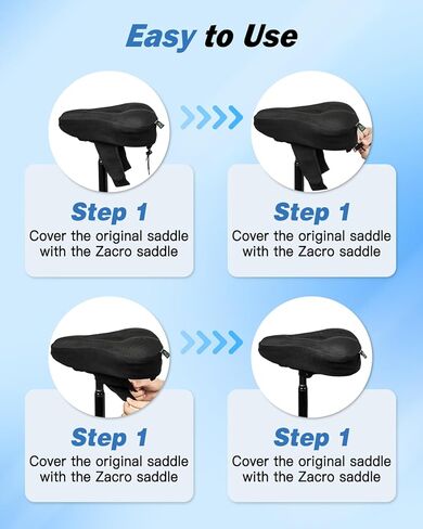 وسادة مقعد الدراجة زاكرو - غطاء مقعد الدراجة مبطن بالجل للرجال والنساء، وسادة فائقة النعومة للتمرين على الدراجة تناسب بيلوتون، تمرين الدوران الثابت، دراجة ركوب الدراجات مع شريط فيلكرو آمن قابل للتعديل. (11 بوصة × 7 بوصة) in Kuwait