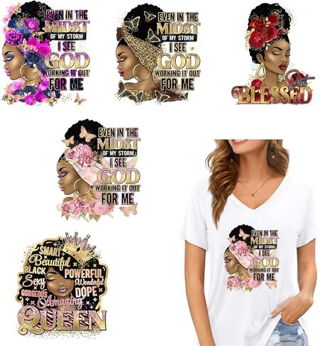 12 قطعة الحديد على الشارات فتاة سوداء الحديد على بقع ملصقات تصميم نقل الحرارة DIY بها بنفسك تي شيرت الملابس معطف الجينز حقائب الظهر. (بلاك كويندوم-12 قطعة) in Kuwait