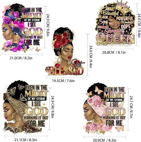 12 قطعة الحديد على الشارات فتاة سوداء الحديد على بقع ملصقات تصميم نقل الحرارة DIY بها بنفسك تي شيرت الملابس معطف الجينز حقائب الظهر. (بلاك كويندوم-12 قطعة) in Kuwait