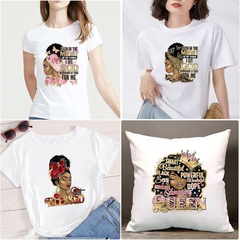 12 قطعة الحديد على الشارات فتاة سوداء الحديد على بقع ملصقات تصميم نقل الحرارة DIY بها بنفسك تي شيرت الملابس معطف الجينز حقائب الظهر. (بلاك كويندوم-12 قطعة) in Kuwait