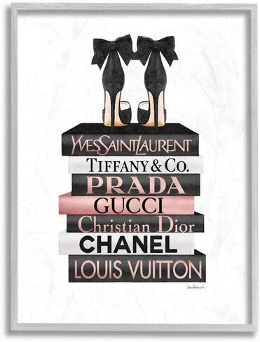 Stupell Industries أنيقة القوس الأسود يشفي على Glam Designer Bookstack Wall Art، 16 × 20، أبيض in Kuwait