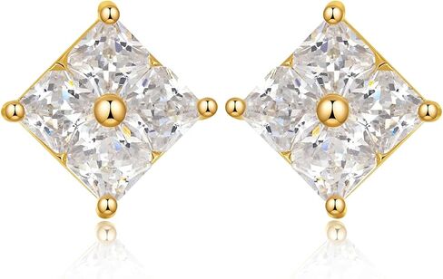 Cubic Zirconia Earrings Studs Cz Diamond Stud Earrings For Women Men 18k White Gold Plated Square Sterling Silver Earrings Small Minimalist Cubic Zircon Studs Hypoallergenic Jewelry Gift in Saudi Arabia